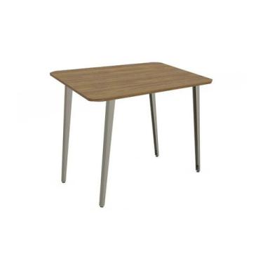 Imagem de Mesa p/ Cozinha Iguaçu Aço c/ Tampo Madeirado 90x90cm Niquel/Nogueira 