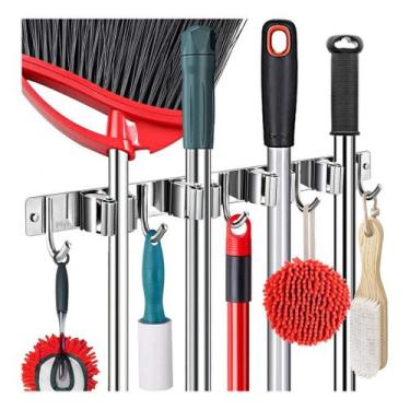 Imagem de Suporte Vassoura Utensilios Ferramentas Inox 9 Acessórios Grande Porta