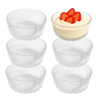Imagem de Jogo 6 Bowl de Vidro Pote para Sobremesa Clear Diamantino 260ml Em Cas