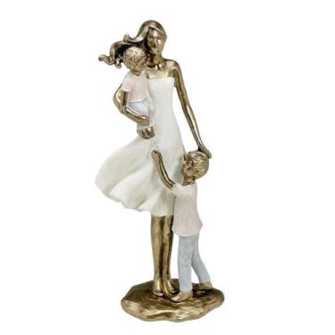 Imagem de Escultura Estatueta Estátua Mãe Dois Filhos Meninos Decoração Sala Mes