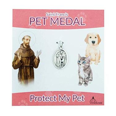 Imagem de Medalha de São Francisco | Pequeno pingente oval para animais de estimação | Um ótimo presente para amantes de animais de estimação | Vem com um cartão colorido diferente | Christian Pet Goods, Pink Card, Small, 1