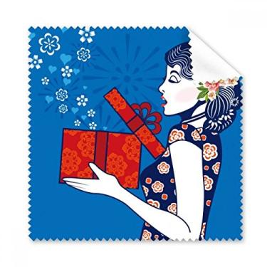 Imagem de Pano de limpeza feminino azul da cultura chinesa limpador de óculos 5 peças