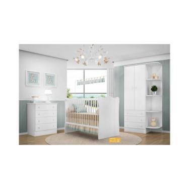 Imagem de Jogo de Quarto de Bebê Doce Sonho com Berço, Guarda-Roupas e Cômoda - QMovi