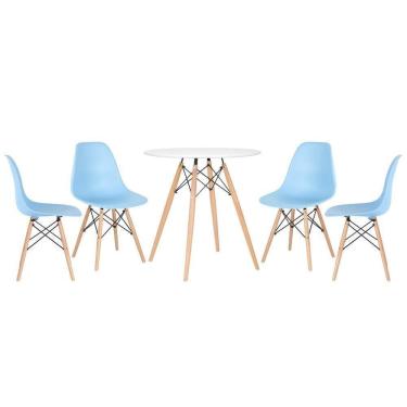 Imagem de Mesa Redonda Eames 70 Cm Branco + 4 Cadeiras Eiffel Dsw Azul Claro