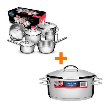 Imagem de KIT - Conjunto de Panelas Inox 6 PCS Solar + Panela Inox Fundo Triplo Solar 4,7L - Tramontina