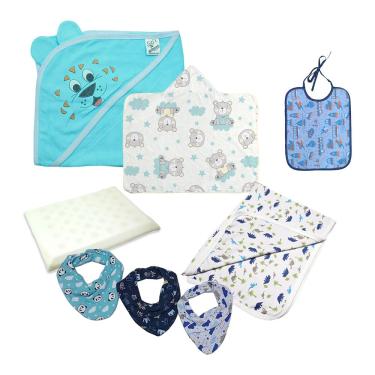 Imagem de Kit Acessórios Bebê 8 Pças Travesseiro Toalha Cueiro Babador
