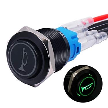 Imagem de Twidec Buzina De Alto-Falante Levantada De 19 Mm Botão Momentâneo 3 4 "Furo De Montagem 12 V Luz Conduziu Verde Preto Casca De Aço Inoxidável 1 Não 1 Nc Spdt Bkg19Lb-G Bk-Verde