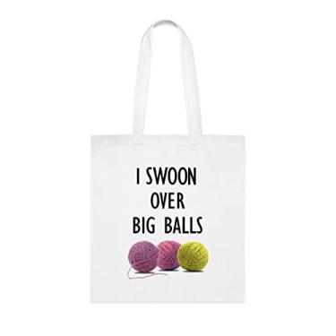 Imagem de Sacola I Swoon Over Big Balls sem agulha, presente divertido, bolsa de ombro, bolsas reutilizáveis, cesta de Natal de aniversário, ideia de presente, Branco