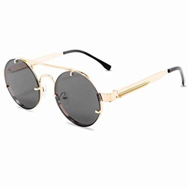 Imagem de Óculos de sol redondos Steampunk moda masculina designer elástico vintage óculos de sol sem aro para mulheres Lentes de Sol, cinza dourado, Z