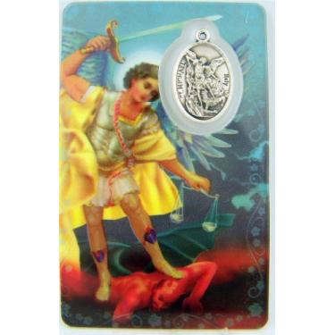 Imagem de Presente de lembrança religiosa 3 1/4" Arcanjo Laminado São Miguel Cartão de Oração Santo Miguel com Medalha