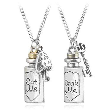 Imagem de Dan's Collectibles and More Colar de Alice Eat Me Drink Me com chave, presente de Dia dos Namorados, aniversário de casamento, país das maravilhas coelho branco (pacote com 2 frascos)