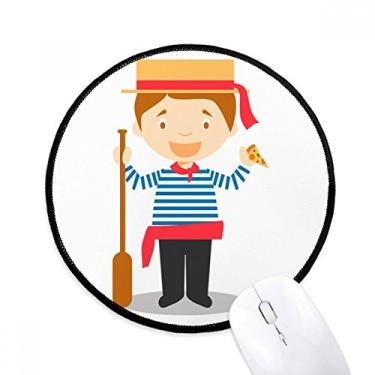 Imagem de DIYthinker Tapete de mouse de desenho animado da Itália com listras azuis e brancas para mesa de escritório tapete redondo para computador