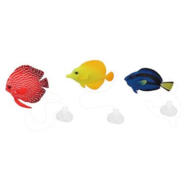 Imagem de Tnfeeon 3 peças de peixes artificiais, peixes de aquário de silicone flutuantes brilhantes ornamento aquário simulação decoração animal