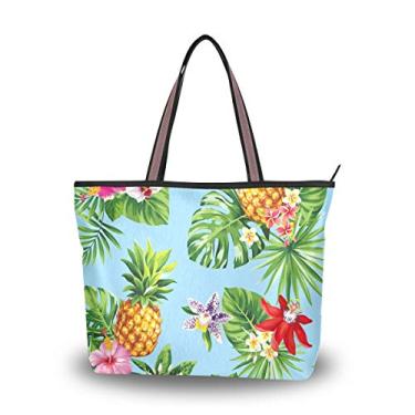 Imagem de Bolsa sacola com estampa tropical em bolsa de ombro azul para mulheres e meninas, Multicolorido., Large