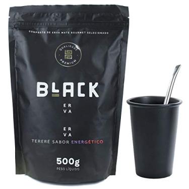 Imagem de KIT COMPLETO COPO DE TERERÉ PRETO 350ML + BOMBA DE TERERE + BLACK ERVA 500G (Energético)