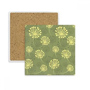 Imagem de Porta-copos quadrado com padrão decorativo de dente-de-leão amarelo verde tapete para caneca suporte subplaca pedra isolante