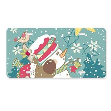 Imagem de DIYthinker Placa de licença de Natal, boneco de neve, flocos de neve, decoração de placa de carro em aço inoxidável