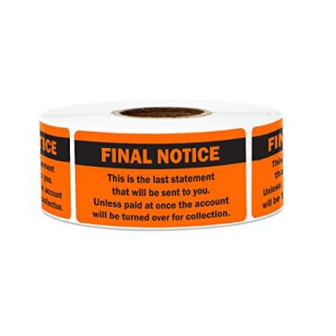 Imagem de Adesivos de pagamento passado para faturamento, coleções, avisos finais e contabilidade (pais), Final Notice (2 X 1), 1 Roll