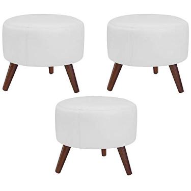 Imagem de Kit 03 Puffs Decorativos Redondo Pés Palito Couro Branco Fosco - Gran Belo