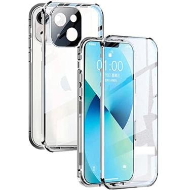Imagem de KAVJU Capa de telefone de vidro de atração magnética, para Apple iPhone 13 Mini (2021) 5,4 polegadas vidro temperado dupla face capa de telefone transparente (cor: prata)
