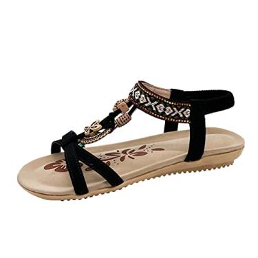 Imagem de Sandálias femininas casuais boêmia e praia verão bico plano moda primavera sapatos grandes tamanho 11 sandálias femininas, Azul marino, 8