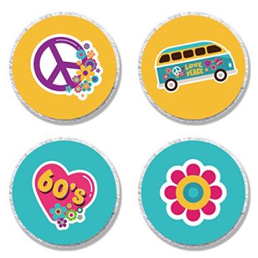 Imagem de Adesivos Hippie Candy da Magjuche, 60 anos, Groovy Party da década de 1960, etiquetas adesivas para lembranças, decorações, adequado para os beijos de Hershey, 304 unidades