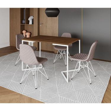 Imagem de Mesa Jantar Industrial Retangular Base V 120x75cm Amêndoa com 4 Cadeiras Estofadas Nude Médio Aço Br