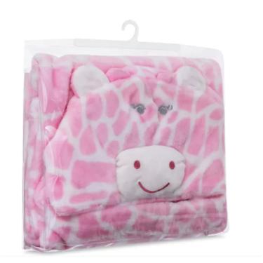 Imagem de Manta  Cobertor Bebe Microfibra C/ Capuz Girafa Rosa