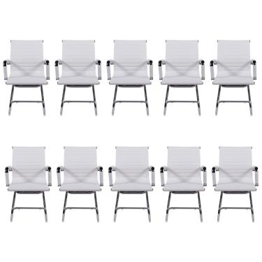 Imagem de Kit 10 Cadeiras Escritório Esteirinha Eames Branca Fixa