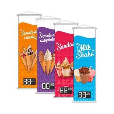 Imagem de Kit 4 Banners Sorvete Casquinha Sundae Milk Shake 100x30cm