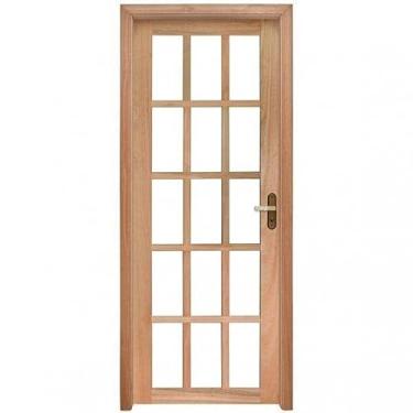 Imagem de Porta de Vidros Quadriculados com Marco Fechadura e Guarnições Rondosul Natural