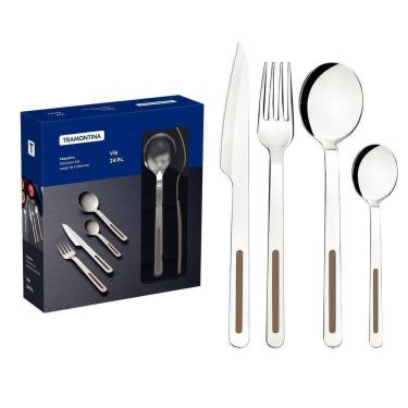 Imagem de Faqueiro Tramontina Vik Em Aço Inox Com Detalhes Em Polipropileno ágata 24 Peças Tramontina