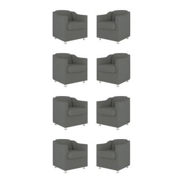 Imagem de Kit 08 Cadeiras Poltronas Decorativas Sala De Espera Clinica Tecido Cor:cinza
