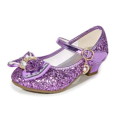 Imagem de Sapatos Cadidi Dinos para meninas sapatos de festa de casamento Salto Mary Jane Princesa Sapatos de flores (Bebê/Criança pequena/Criança grande), Purple/B1, 11 Little Kid