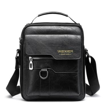 Imagem de TOKSHOP Bolsa Masculina De Ombro Couro PU Premium Crossbody Mensageiro Transversal Pequena (Preto)