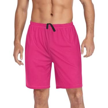Imagem de CHIFIGNO Shorts de pijama masculino shorts de pijama macio calça pijama com bolsos cordão, Carmim, GG