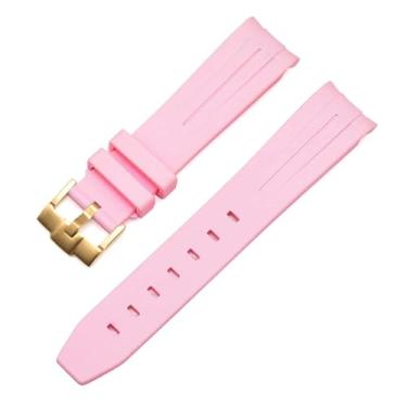 Imagem de GQMYOK Pulseira de relógio de borracha de 20 mm 22 mm 21 mm para pulseira Rolex marca pulseira de relógio de pulso de substituição para homens acessórios de relógio de pulso (cor: fivela rosa-dourada,
