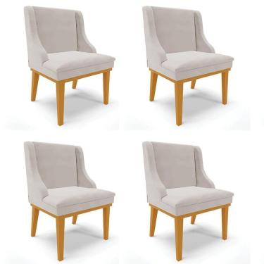 Imagem de Kit 4 Cadeiras Estofadas Para Sala De Jantar Base Fixa De Madeira Castanho Lia Veludo Cinza
