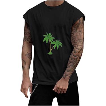 Imagem de Track Gym Coletes de praia masculinos verão outono gola redonda sol gráfico havaiano camiseta regata tropical masculina 2024, Q-00 Preto, P