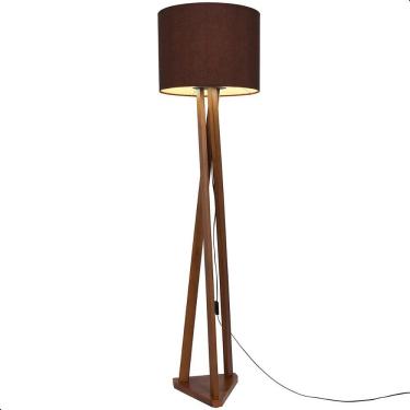Imagem de Luminária de Chão Estrela com Pés de Madeira e Tecido Sapucaia Marrom 162cm