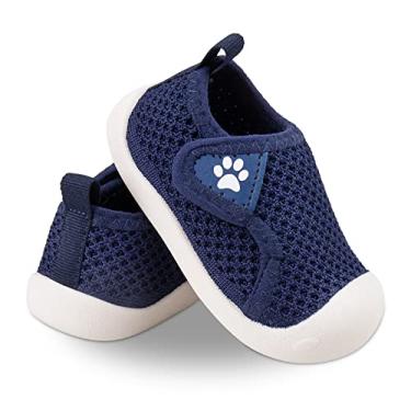 Imagem de Baby Walking Shoes Toddler First Walker Infantil Meninas Meninos Antiderrapante Sola Macia Seguro Slip-On Largura Grande Tênis Casual Verão Malha Leve Meia 6-24 Meses 1-4 Anos de Idade, Azul marinho, 5 Toddler