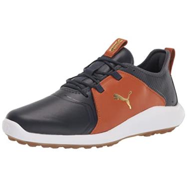 Imagem de PUMA Sapato de golfe masculino Ignite Fasten8, Blazer/dourado/couro marrom, 9.5