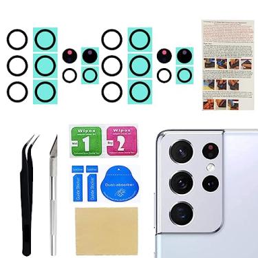 Imagem de Phoupair 2 conjuntos de lentes de vidro para câmera traseira traseira OEM para Samsung Galaxy S21 Ultra (todas as operadoras) com adesivo pré-instalado com ferramentas de reparo
