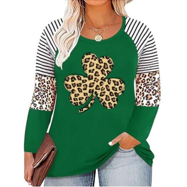 Imagem de Camiseta feminina plus size St. Patrick's Day Camiseta Lucky Shamrock Camiseta Green Heart Trevo Irlandês Tops, Verde 5, XXG Plus Size
