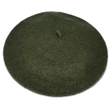 Imagem de ICSTH Boina francesa – Gorro feminino de cor sólida de lã, Verde escuro, tamanho �nico