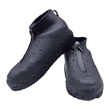 Imagem de VBoo Capas para sapatos, solas espessas, capa de silicone impermeável, galochas reutilizáveis com zíper, aplicam-se a jardins chuvosos e nevados ao ar livre, etc., botas de chuva para homens mulheres criança (preto, médio)