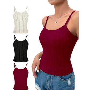 Imagem de OYOANGLE Camiseta regata feminina de malha canelada sem mangas com gola canoa e alças finas de 3 peças, Vermelho Multi, G