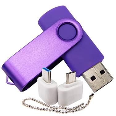 Imagem de Pen Drive USB de 2 GB pen drives com 1 OTG (micro USB) e 1 adaptador tipo C (USB-C) para celular (roxo)