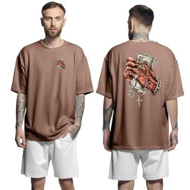 Imagem de Camisa Camiseta Oversized Streetwar Genuine Grit Masculina Larga 100% Algodão 30.1 Make Money - Marrom - G