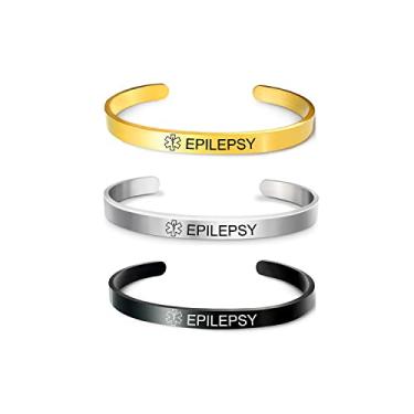 Imagem de RENYILIN Pulseira de aço inoxidável, 3 peças, alerta médico, identificação de emergência, primeiros socorros, Uniform size, Aço inoxidável, Sem Pedra Preciosa